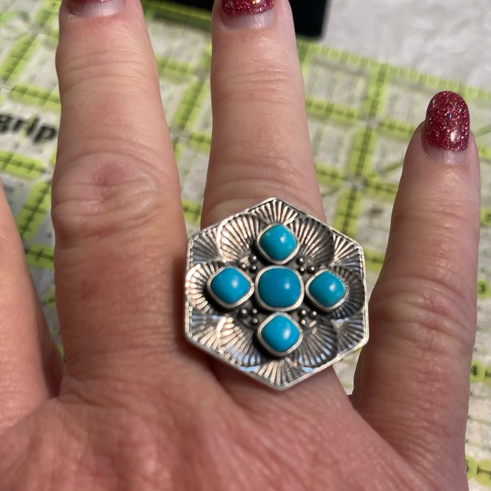 Unique Multi-stone Turquoise Ring, size 10